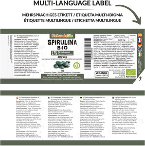 Alga Spirulina Biologica in Compresse da 500mg (500 compresse). 100% Bio, Naturale e Pura, Ficocianina al 17%. Coltivata in India, Tamil Nadu. Integratore adatto a Vegetariani e Vegani. NaturaleBio