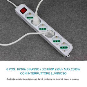 Extrastar Multipresa Ciabatta Elettrica con 6 Prese 6 Posti, Cavo 3 mt. - Ilgrandebazar