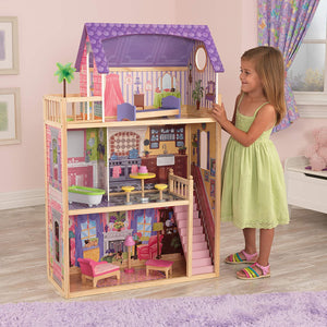 KidKraft 65092 Casa legno Kayla per bambole di 30cm con 10 accessori inclusi e 3 livelli di gioco, Multicolore