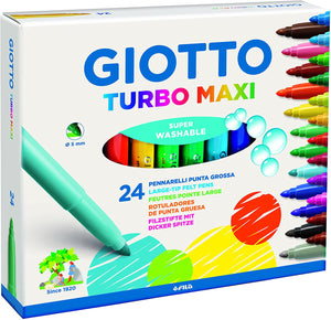 "Giotto 455000 Pennarelli Turbo Maxi Punta Larga, 5 mm, Conf. da 24 tonalita' di colori