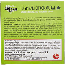 Carica l'immagine nel visualizzatore di Gallery, Zig Zag, Spirali Citronatural, Naturali senza insetticida per esterno, durata 8 ore, all'olio essenziale di citronella, confezione da 10 spirali