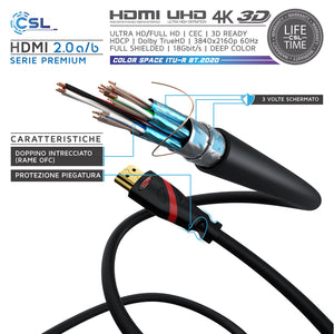 CSL - 10m Cavo HDMI 4k 60Hz HDR - 2.0 a b - 4K 3D UHD Nero, nero - Ilgrandebazar