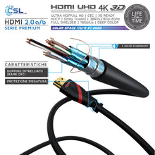 Carica l&#39;immagine nel visualizzatore di Gallery, CSL - 10m Cavo HDMI 4k 60Hz HDR - 2.0 a b - 4K 3D UHD Nero, nero - Ilgrandebazar