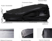 Carica l&#39;immagine nel visualizzatore di Gallery, TRAVEL DUDE Organizer Valigie | Cubi con Compressione | realizzati con Bottiglie di Plastica Riciclata | Set da Viaggio per zaini o bagagli a mano | Organizer Valigia (nero / 4 parti)