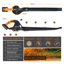 Carica l&#39;immagine nel visualizzatore di Gallery, Brandson - Soffiatore da Giardino a Batteria - 2000 mAh, Nero Arancione - Ilgrandebazar
