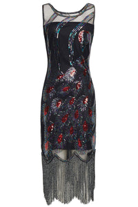 Coucoland 1920s abito da donna pavone modello Flapper S, Nero Multicolore - Ilgrandebazar