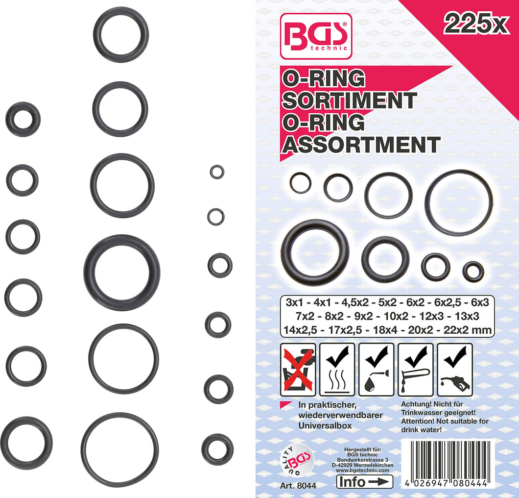 Bgs 8044 - Technic Pro+ - Set Di Guarnizioni O-Ring Da 225 Pezzi, Ø 3-22 Mm - Ilgrandebazar