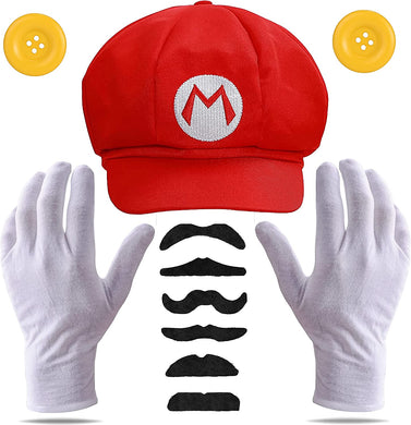 Super Mario Bros Mario E Luigi Cappelli Baffi Bretelle Elastiche Guanti  Bottoni Cosplay Costume
