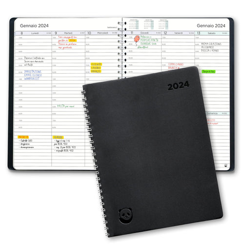 Diario 2024 di Smart Panda – Agenda 2024 Settimanale - Design Semplice per Stimolare la Produttività – Copertina Morbida, Intervalli di 30 Minuti – Calendario Annuale con Note – A5, in Italiano