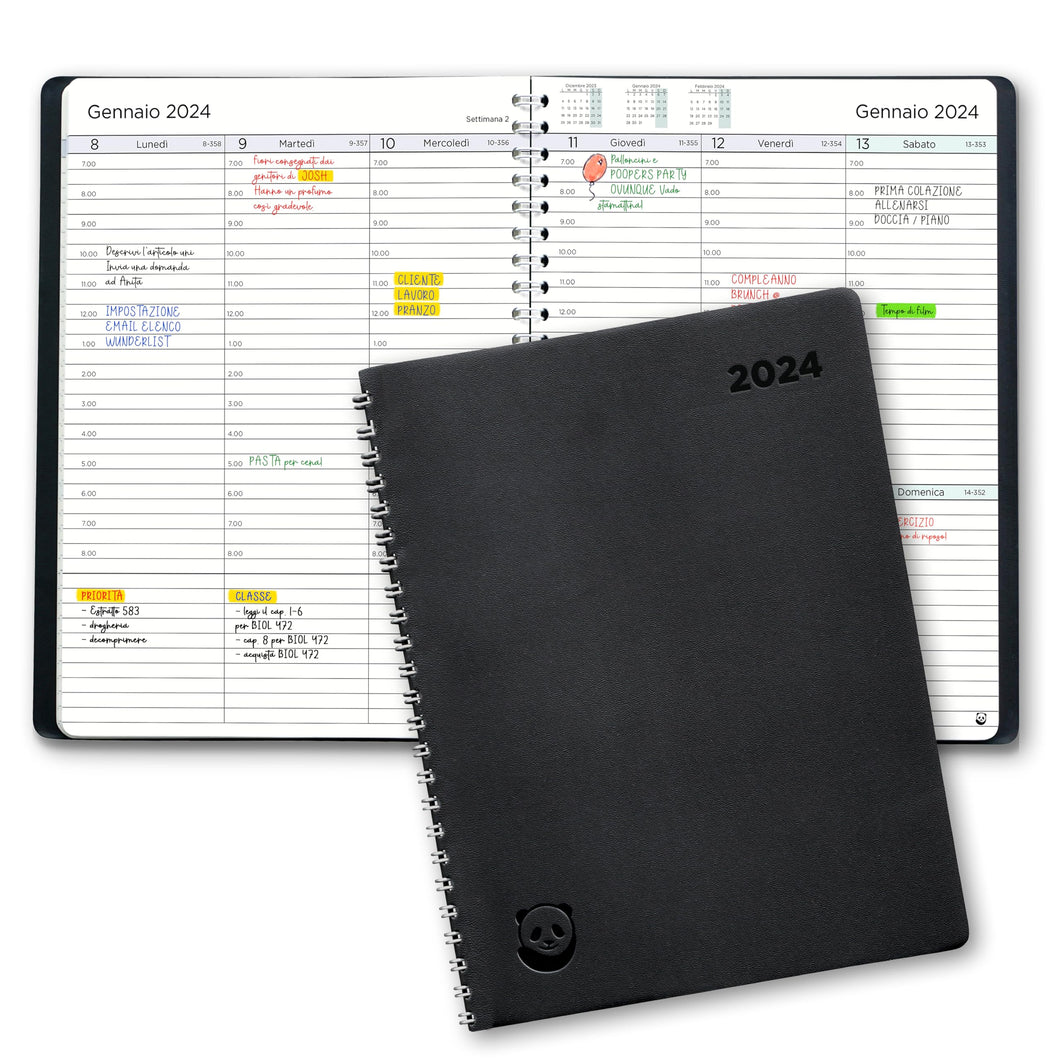 Diario 2024 di Smart Panda – Agenda 2024 Settimanale - Design Semplice per Stimolare la Produttività – Copertina Morbida, Intervalli di 30 Minuti – Calendario Annuale con Note – A5, in Italiano
