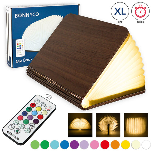 Lampada Libro Led Pieghevole in Legno con Telecomando 12 Colori e Timer -...