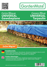 Carica l&#39;immagine nel visualizzatore di Gallery, GardenMate 2m x 3m Telone in tessuto UNIVERSAL 90g/m2 x 3m, blu/verde