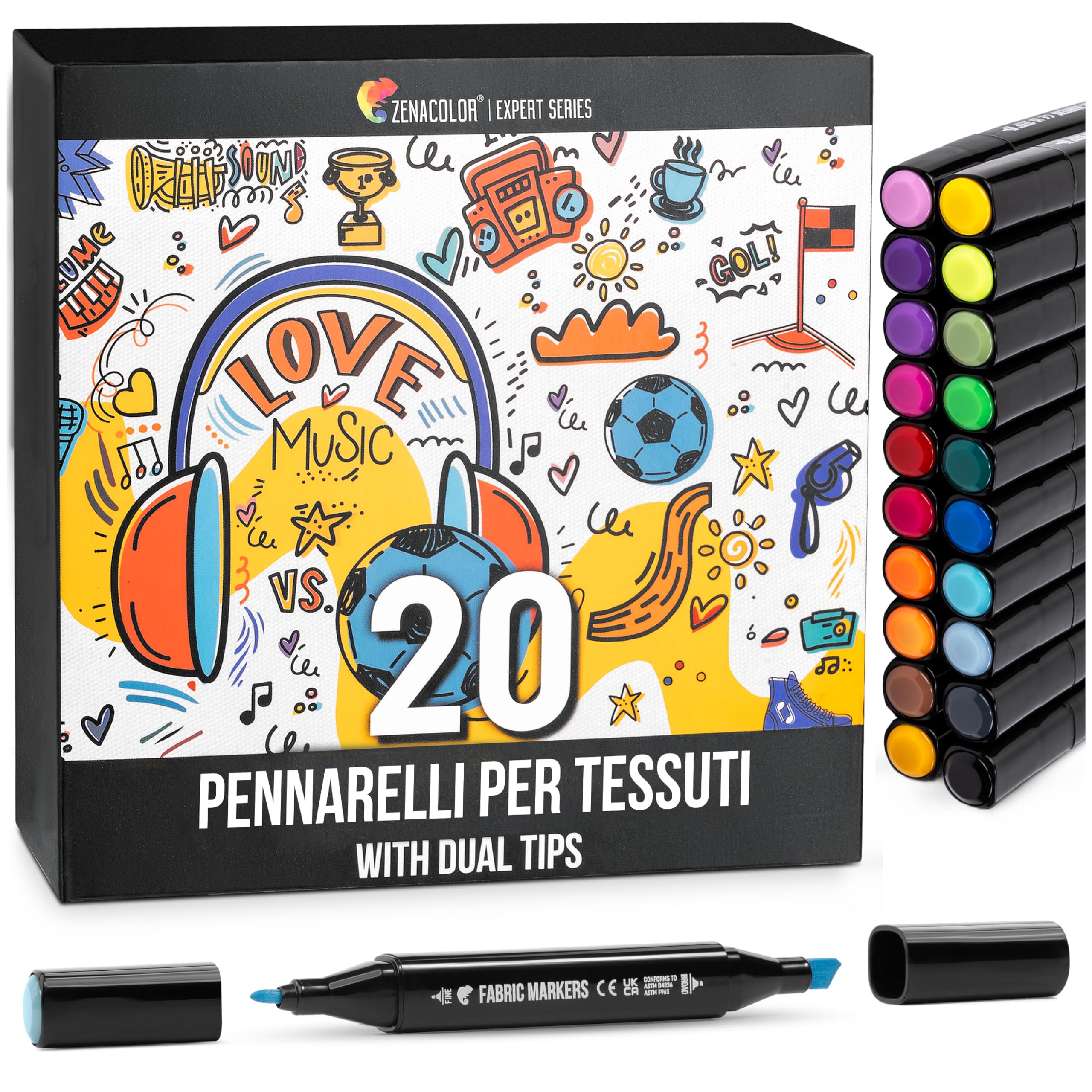 Pennarelli Per Tessuti Lavabili In Lavatrice - Confezione Da 6, Bianchi, Punta Doppia 1-5 Mm, Per Personalizzare Magliette E Stoffe