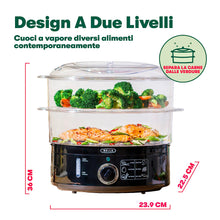 Carica l'immagine nel visualizzatore di Gallery, BELLA Vaporiera a Due Livelli con Contenitori Impilabili e Base Staccabile per Una Cottura Rapida e Simultanea, Capacità 7 L, Nero, Vaporiera a Due Livelli
