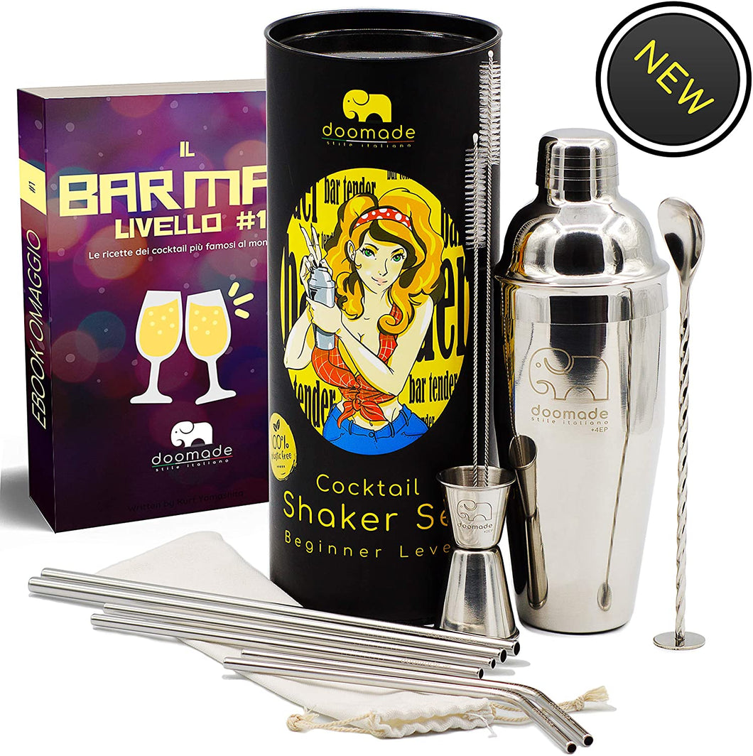 doomade Shaker Cocktail Set - Barman Kit con Cobbler 720ml, Jigger, Mixing Spoon, Cannucce e Ricette