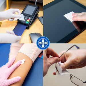 AIESI® Tamponi salviette disinfettanti a base di alcool isopropilico 70% dimensioni 65x30 mm confezionati singolarmente HOSPIPADS (Confezione da 200 pezzi)