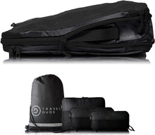 Carica l&#39;immagine nel visualizzatore di Gallery, TRAVEL DUDE Organizer Valigie | Cubi con Compressione | realizzati con Bottiglie di Plastica Riciclata | Set da Viaggio per zaini o bagagli a mano | Organizer Valigia (nero / 4 parti)