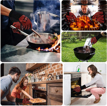 Carica l'immagine nel visualizzatore di Gallery, alenyk Guanti da Forno,Guanto BBQ,Ignifughi,Certificato EN407,Resistenti Calore Fuoco Alte Temperature Griglia Giardino,Campeggio,Cucina,Barbecue,Pizza,Carbonella, Camino Polsino Lungo Cotone 2PEZZI