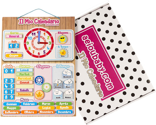 CALENDARIO OROLOGIO magnetico per bambini, Gioco educativo Data Tempo e Ora per Parete o Frigorifero, 43x32cm. Scatola ideale come regalo di compleanno per bambini a scuola o asilo nido (Italiano)
