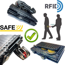 Carica l'immagine nel visualizzatore di Gallery, Portafoglio Porta Carte Di Credito Uomo, Pelle e Fibra Di Carbonio Protezione RFID/NFC Anti Frode Sottile Slim Zip Portamonete Porta Tessere Documenti, Portachiavi Intelligente Smart Key organizer