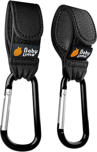 Ganci per Passeggino, Baby Uma - Appendi la spesa & le borse in tutta sicurezza sulla tua Carrozzina o sul Passeggino. Taglia universale, Nero, pacco da 2