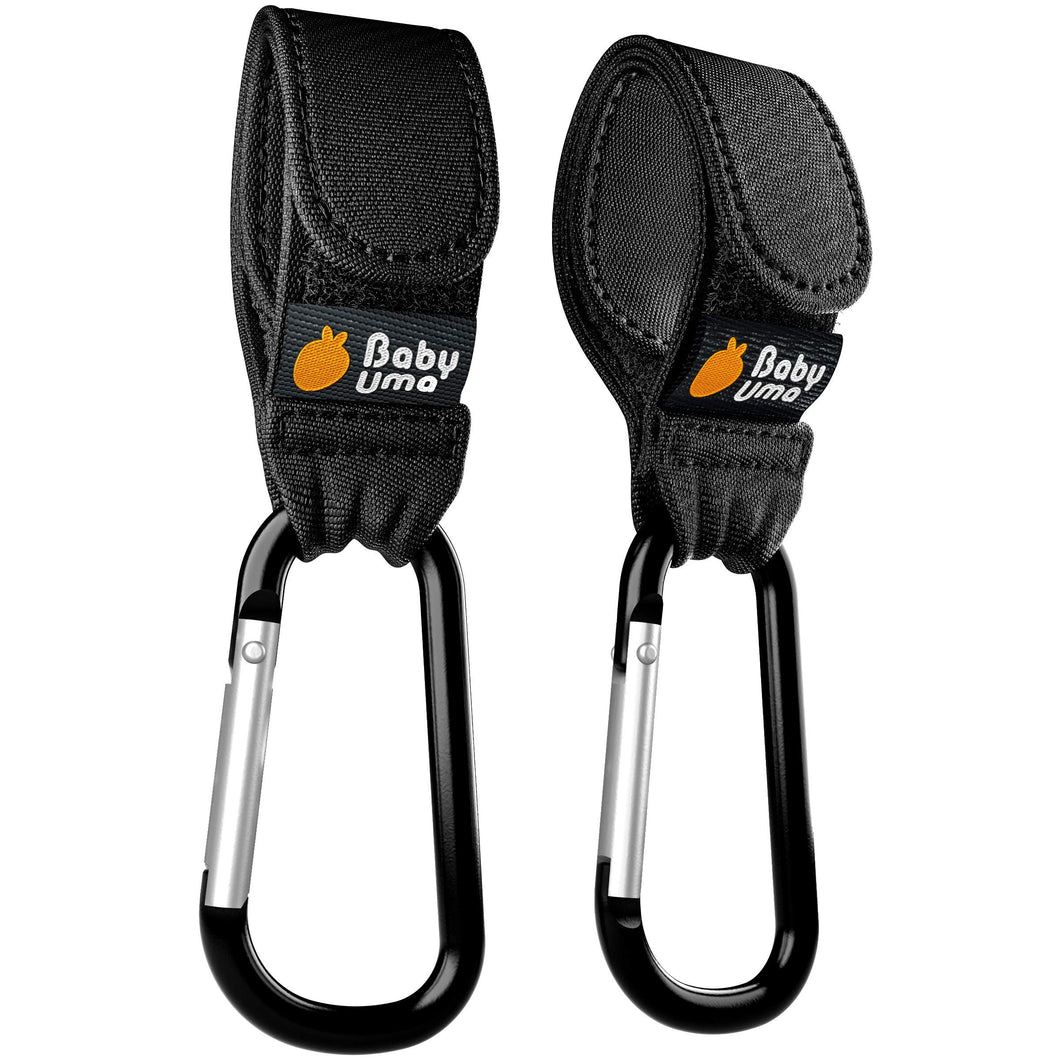 Ganci per Passeggino, Baby Uma - Appendi la spesa & le borse in tutta sicurezza sulla tua Carrozzina o sul Passeggino. Taglia universale, Nero, pacco da 2