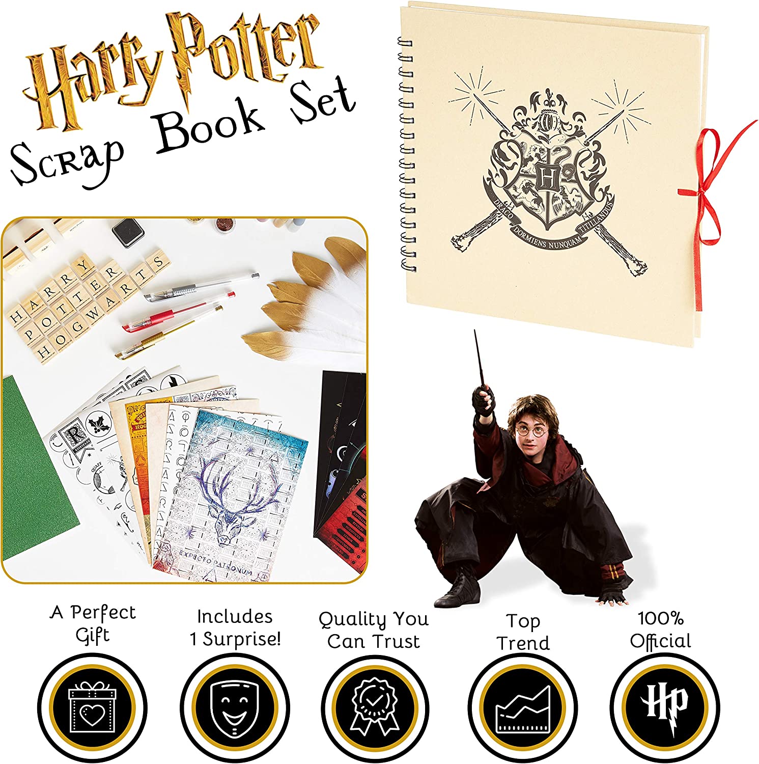 Kit Scrapbooking Harry Potter Per Bambini - Set Cancelleria Con Taccuino, Adesivi, Penne E Segnalibri - Regalo Ufficiale Per Bambina
