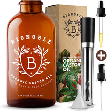 Carica l&#39;immagine nel visualizzatore di Gallery, BIONOBLE OLIO DI RICINO PURO 100% Biologico e Pressato a Freddo | Kit Mascara, Pompa e Pipetta in Vetro | Capelli, Ciglia, Sopracciglia, Corpo, Viso e Barba | Bottiglia di Vetro | Castor Oil (50ml)