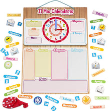 Carica l&#39;immagine nel visualizzatore di Gallery, CALENDARIO OROLOGIO magnetico per bambini, Gioco educativo Data Tempo e Ora per Parete o Frigorifero, 43x32cm. Scatola ideale come regalo di compleanno per bambini a scuola o asilo nido (Italiano)