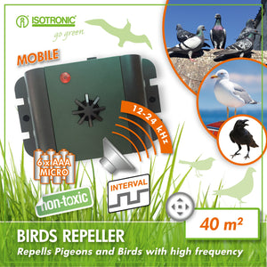 ISOTRONIC Dissuasore per piccioni uccelli a batteria a ultrasuoni saccia...
