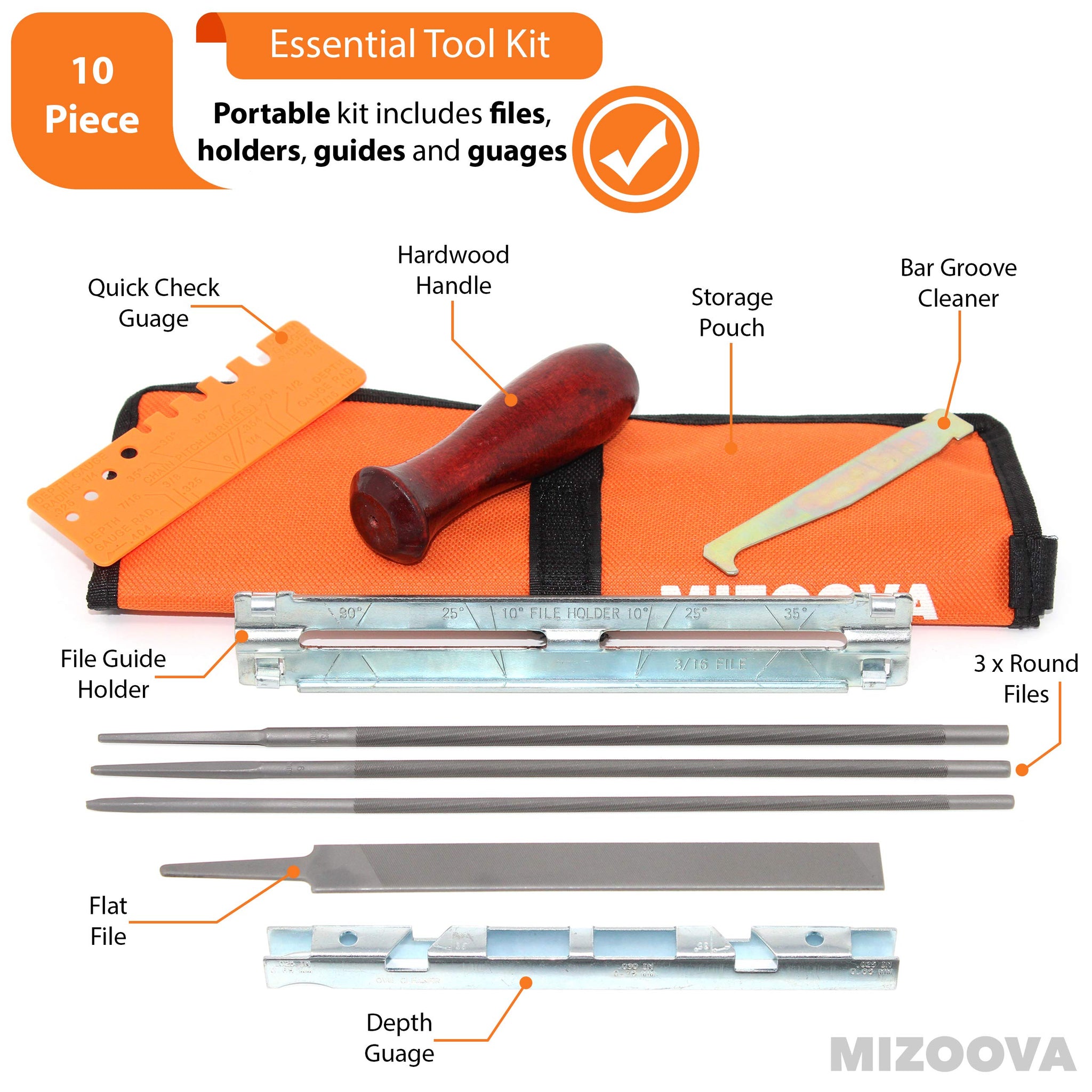 MIZOOVA Affilatore per Motosega Kit Professionale 10 Pezzi