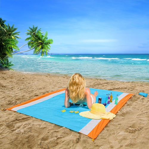 OUSPT Coperta da Spiaggia, Tappetino da Picnic Anti Sabbia 210 * 200CM Portatile Impermeabile con Reticule e 4 Picchetti Fixed per Picnic, Spiaggia, Escursionismo, Campeggio e Altro