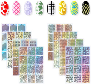 288 Pezzi Unghie Sticker Adesivi Vinile Stencil Nail Art Decorazione Set Nail Art Design Adesivi Punte Decalcomanie, 24 Fogli
