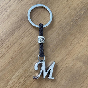 Portachiavi in Pelle Personalizzato con Iniziali - Lettere e Perline in zama placcate in Argento - Portachiavi da Uomo o da Donna - Ideale per i Regali (M)