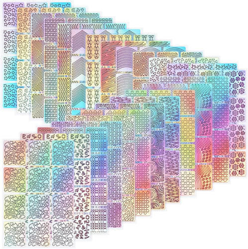288 Pezzi Unghie Sticker Adesivi Vinile Stencil Nail Art Decorazione Set Nail Art Design Adesivi Punte Decalcomanie, 24 Fogli