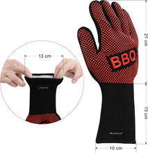 Carica l'immagine nel visualizzatore di Gallery, alenyk Guanti da Forno,Guanto BBQ,Ignifughi,Certificato EN407,Resistenti Calore Fuoco Alte Temperature Griglia Giardino,Campeggio,Cucina,Barbecue,Pizza,Carbonella, Camino Polsino Lungo Cotone 2PEZZI