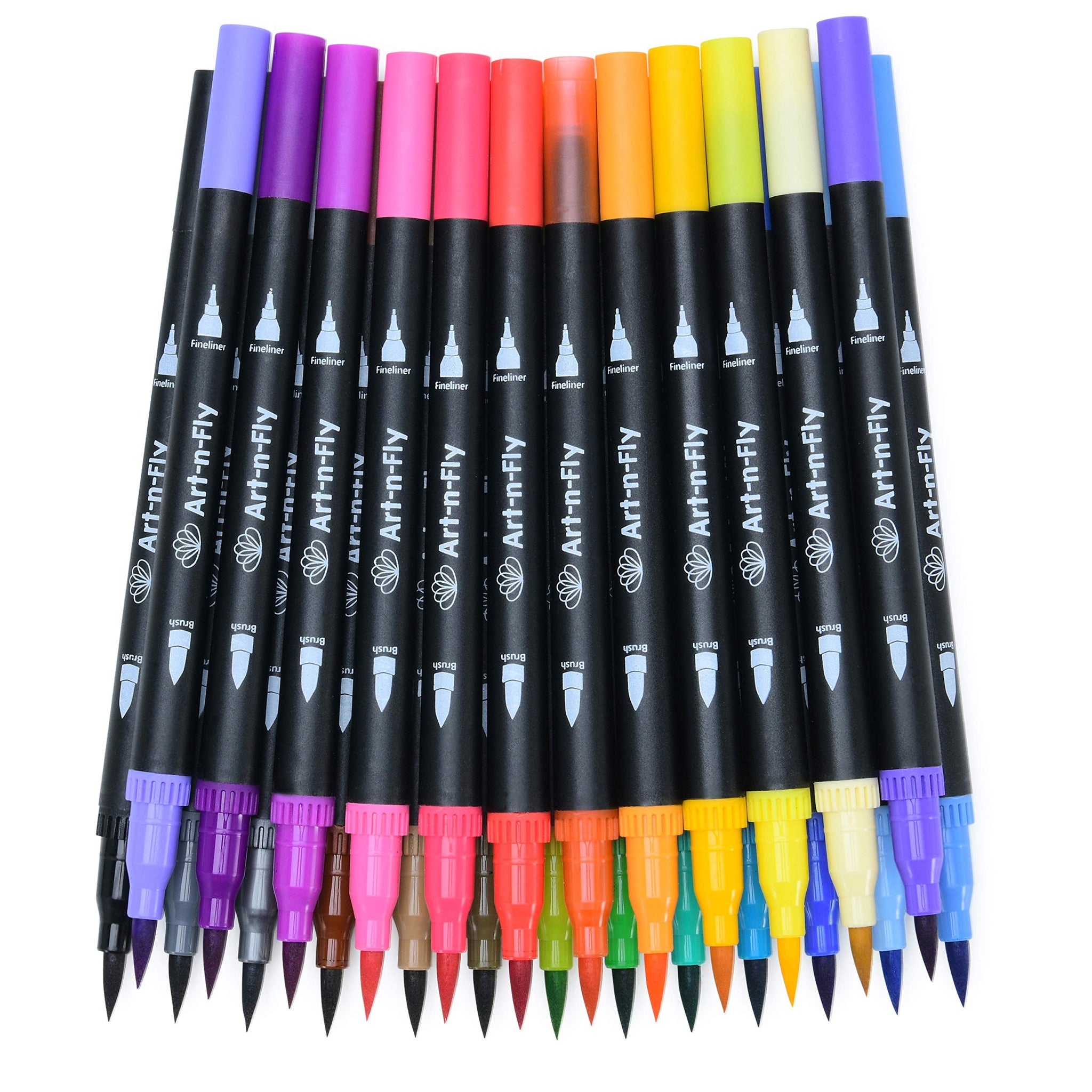 Mobxpar Dual Brush Pen Lettering, 24 Pennarelli per Colorare con Punta Fine  0,4 mm e 1-2mm Punta Brush, per Bambini e Adulti, per Mandala, Colorare