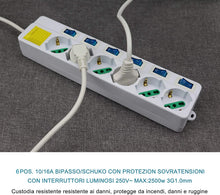 Carica l'immagine nel visualizzatore di Gallery, Extrastar Multipresa ciabatta elettrica 6 Posti 10/16A Bipasso Schuko 250V Max:2500W con interruttori indipendenti 1,5MT