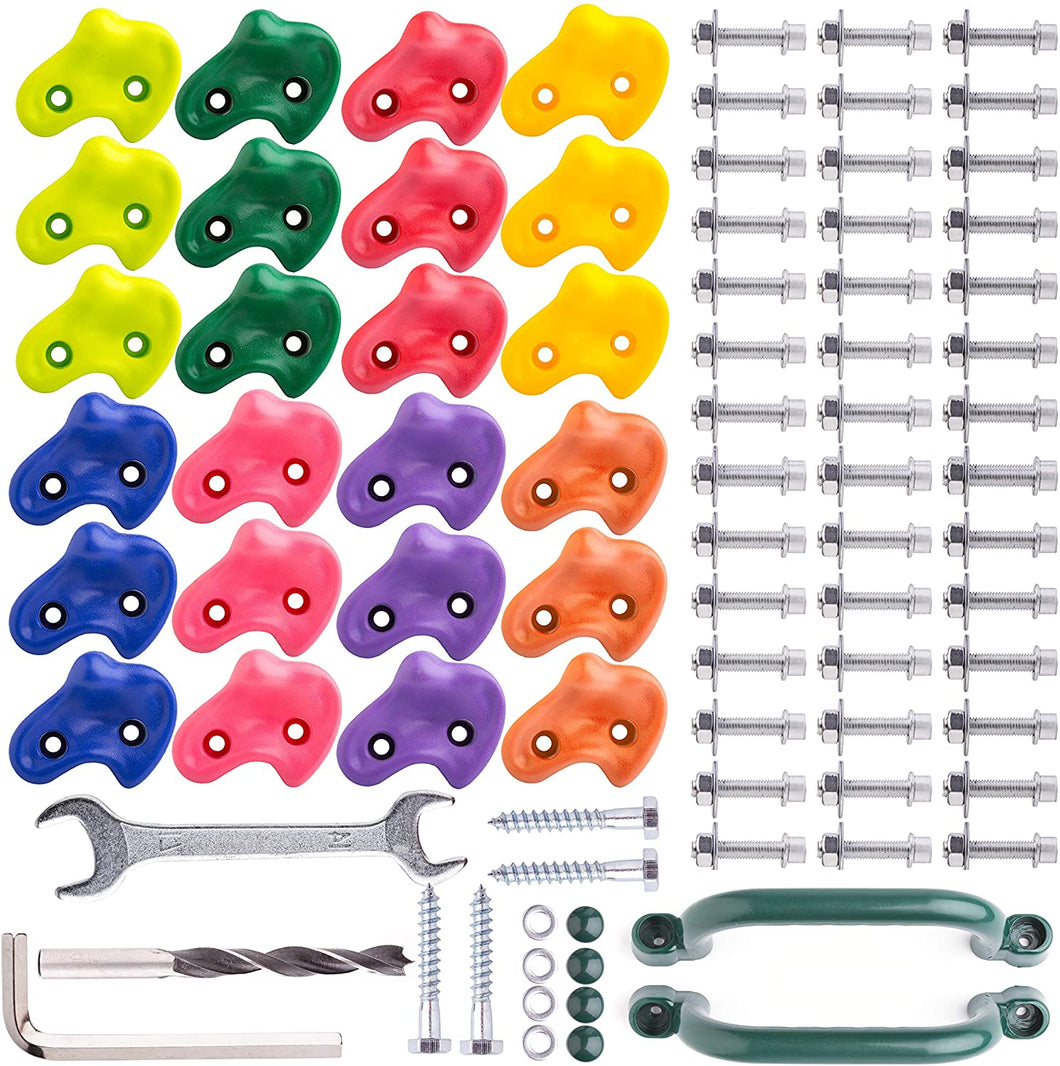 Cateam Prese d'arrampicata per Bambini - 24psc - 8 Colori - con Hardware di Installazione sicura. Rocce da Arrampicata in plastica Ruvida Spessa con 2 Maniglie Bonus Incluse.