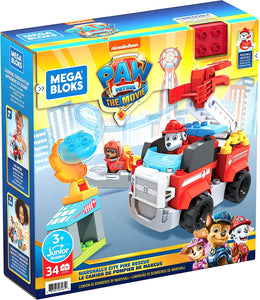 Mega Bloks - PAW Patrol Camion dei Pompieri di Marshall con Lanciatore, Luci, Scaletta Mobile e Scafo di Salvataggio, 33 Mini Blocchi da Costruzione, Giocattolo per Bambini 3+Anni, GYJ01