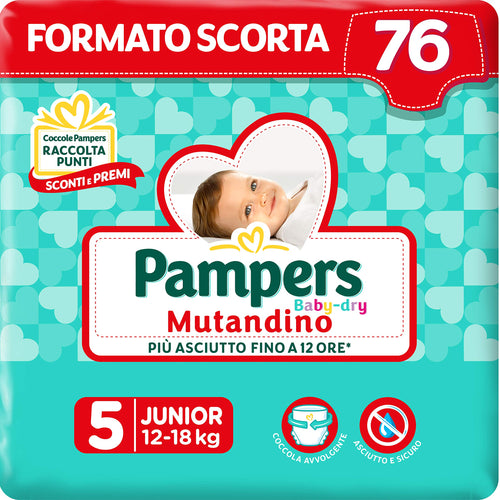 Pampers Baby Dry Mutandino Junior, 76 Pannolini, Taglia 5 (12-18 Kg) Taglia 5 (Confezione da 76) 76