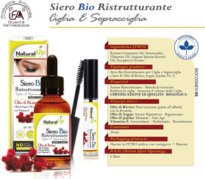 Siero Ciglia e Sopracciglia BIOLOGICO, Olio di Ricino per Ciglia e Sopracciglia Arricchito con Olio di Argan, Olio Jojoba e Vitamina E. 30 ml di Siero per Ciglia e Sopracciglia Perfette. MADE IN ITALY