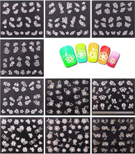 Carica l&#39;immagine nel visualizzatore di Gallery, Nicedeco Più di 1500 pezzi (50 fogli) Fiore / Farfalla / Pesci / Stelle / Gatto / Cranio/ Baffi / Pizzo 3D Sticker Adesivi per Unghie Nail Art / Scrapbooking / Adesivi del Premio per Bambini