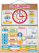 Carica l&#39;immagine nel visualizzatore di Gallery, CALENDARIO OROLOGIO magnetico per bambini, Gioco educativo Data Tempo e Ora per Parete o Frigorifero, 43x32cm. Scatola ideale come regalo di compleanno per bambini a scuola o asilo nido (Italiano)