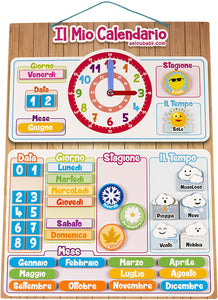 CALENDARIO OROLOGIO magnetico per bambini, Gioco educativo Data Tempo e Ora per Parete o Frigorifero, 43x32cm. Scatola ideale come regalo di compleanno per bambini a scuola o asilo nido (Italiano)
