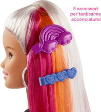 Carica l&#39;immagine nel visualizzatore di Gallery, Barbie Bambola con Capelli Lunghi Arcobaleno e Tanti Accessori, Giocattolo per Bambini 3 + Anni, FXN96 Single