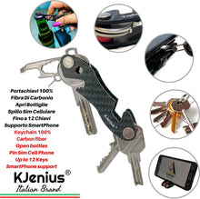 Carica l'immagine nel visualizzatore di Gallery, Portafoglio Porta Carte Di Credito Uomo, Pelle e Fibra Di Carbonio Protezione RFID/NFC Anti Frode Sottile Slim Zip Portamonete Porta Tessere Documenti, Portachiavi Intelligente Smart Key organizer