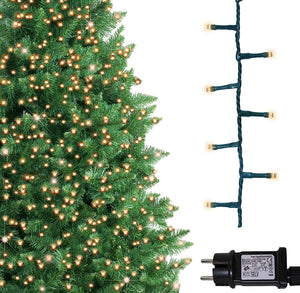 ANSIO Luci natalizie per interni e esterno 500 LED albero luci bianco caldo, 8 modalità con memoria e funzione timer, alimentate, trasformatore incluso 12,5 m Lunghezza illuminata- CAVO VERDE