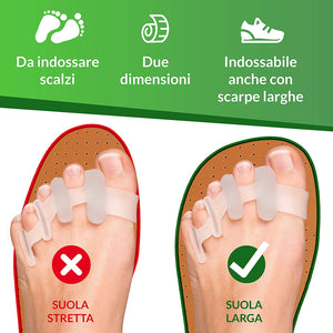 Distanziatori Dita Piedi 4pz, 2 diverse coppie, separatori, distanziatore, separadita, 0% BPA, taglia unica per tutti - silicone gel 4 Unità (Confezione da 1)