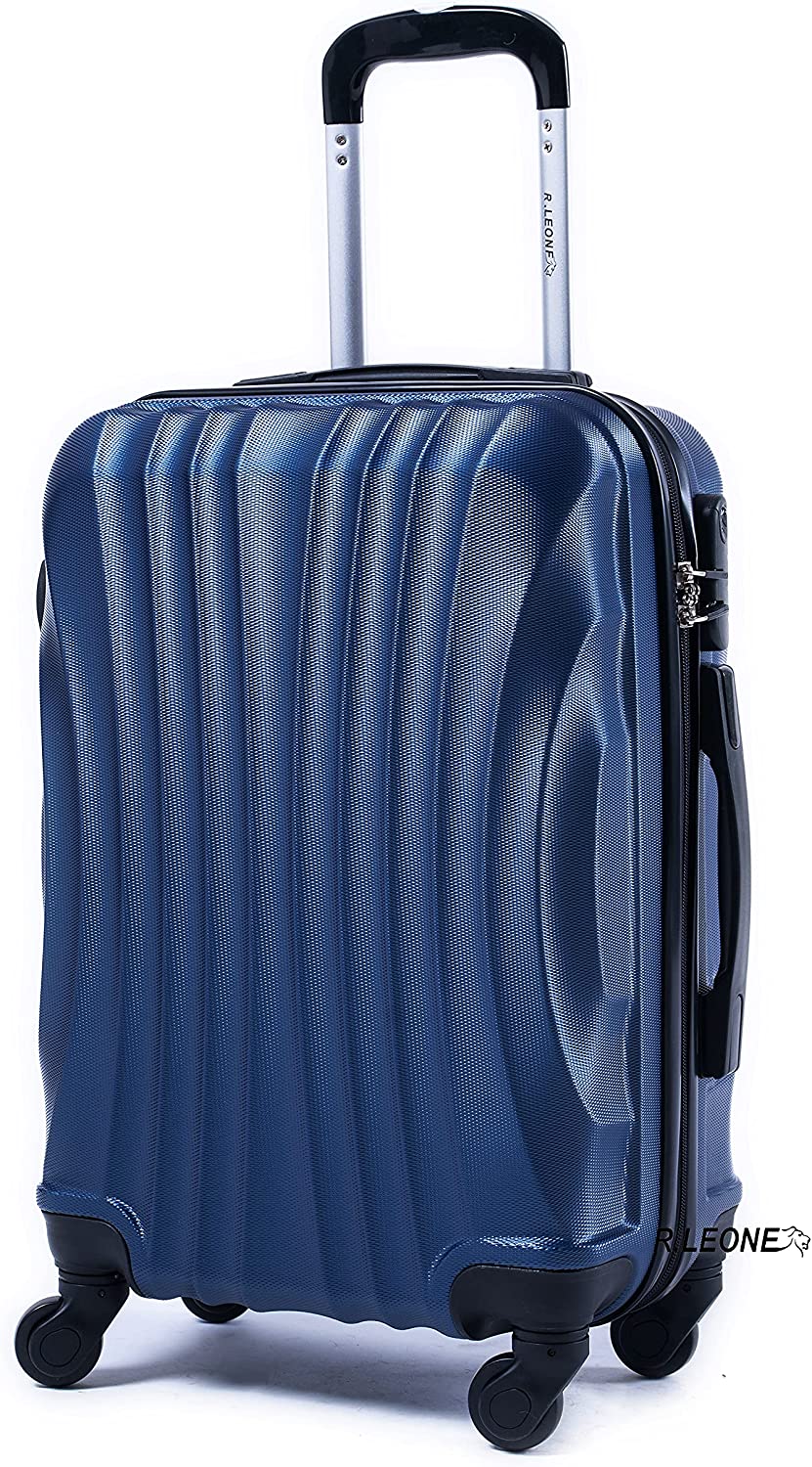 R.Leone Valigia Trolley Bagaglio a mano Rigido Ultraleggero in ABS 4 Ruote Autonome (Blu, 2037 Valigia 55x40x20cm)
